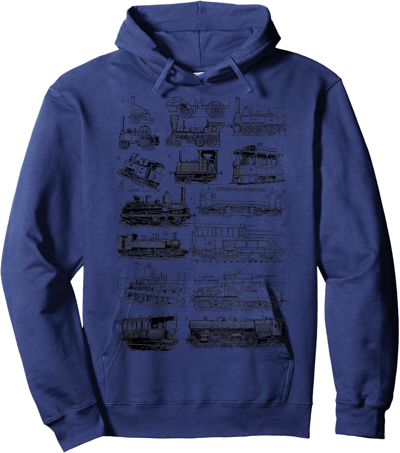 Steam Engine Train Steam Train Locomotive vintage chart Hoodie - Hoodie | Navy