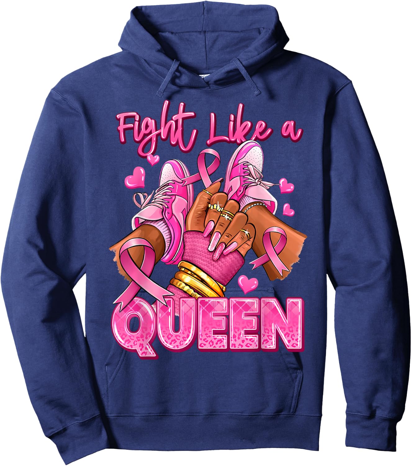 Afro Queen Black Women Breast Cancer Survivor Pink Ribbon Hoodie - Hoodie | Navy