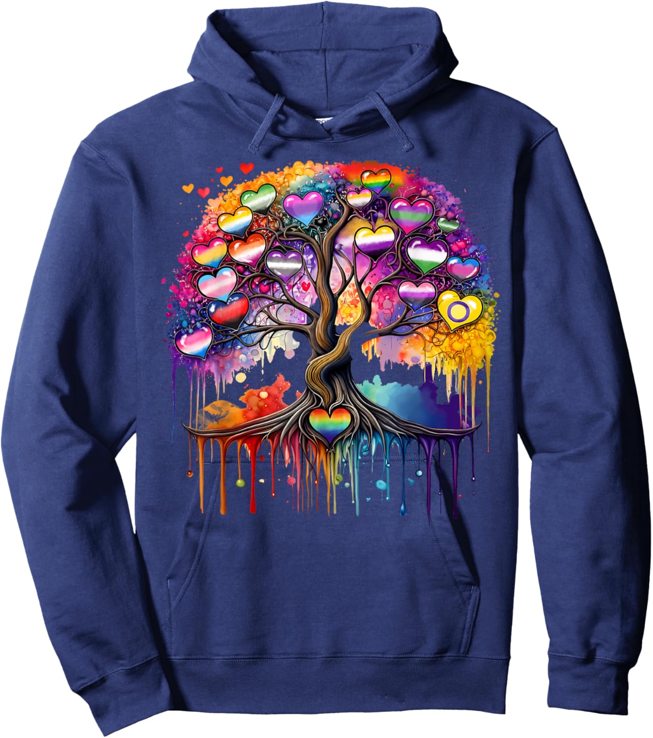 Tree Heart Dripping LGBT Gay Lesbian Bisexual Trans Pride Hoodie - Hoodie | Navy
