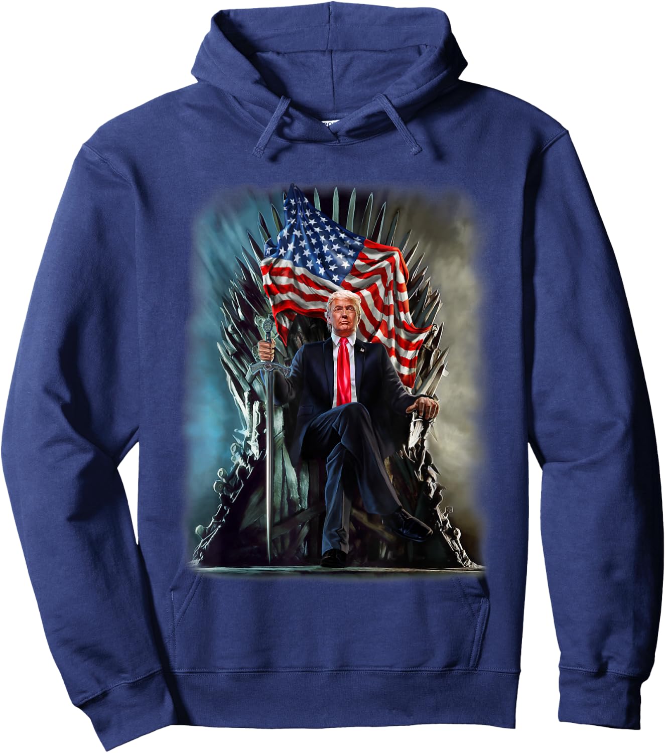 President Donald Trump on United States Throne Hoodie - Hoodie | Navy