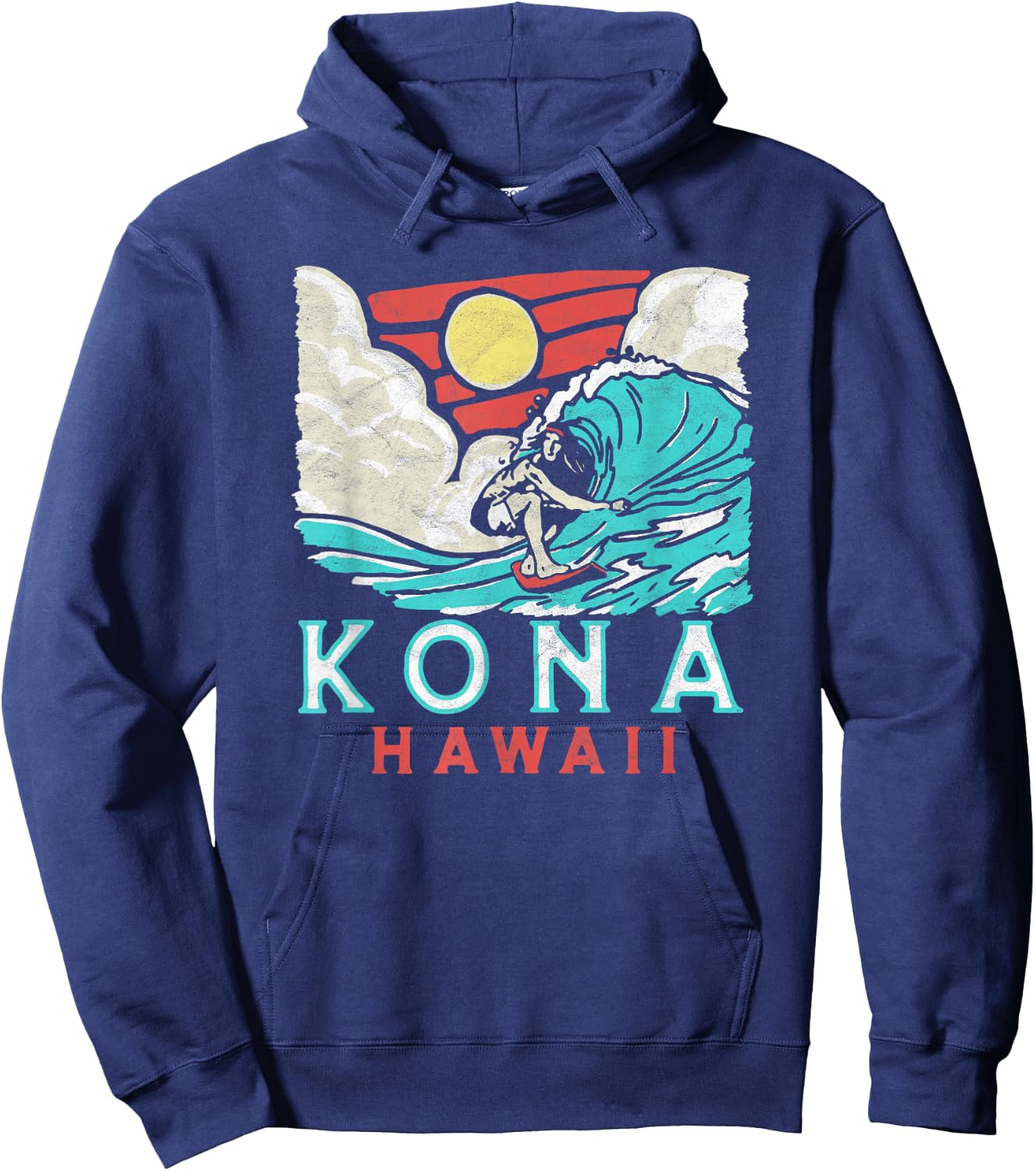 Kona Hawaii Vintage Surfer Retro Vibe 80's Surf Vibe Graphic Hoodie - Hoodie | Navy