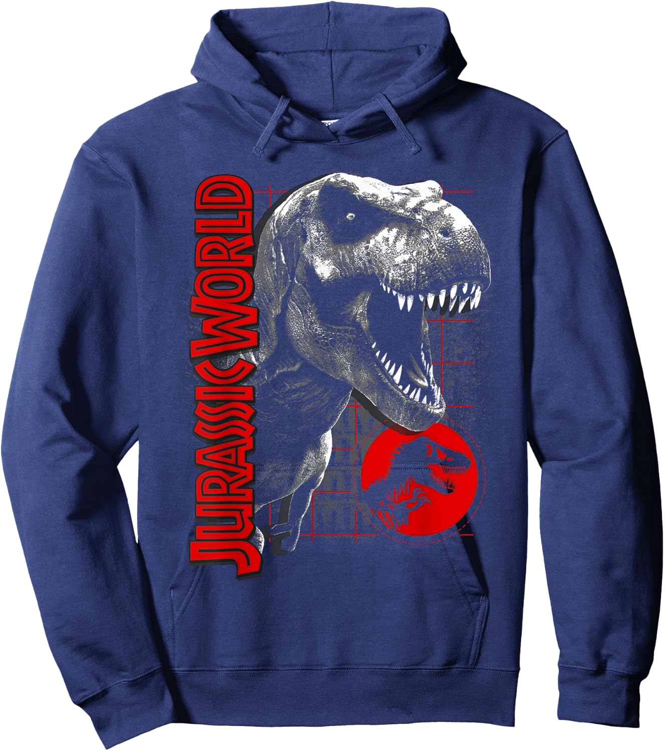 Jurassic World T-Rex Grid Background Logo Graphic Hoodie - Hoodie | Navy