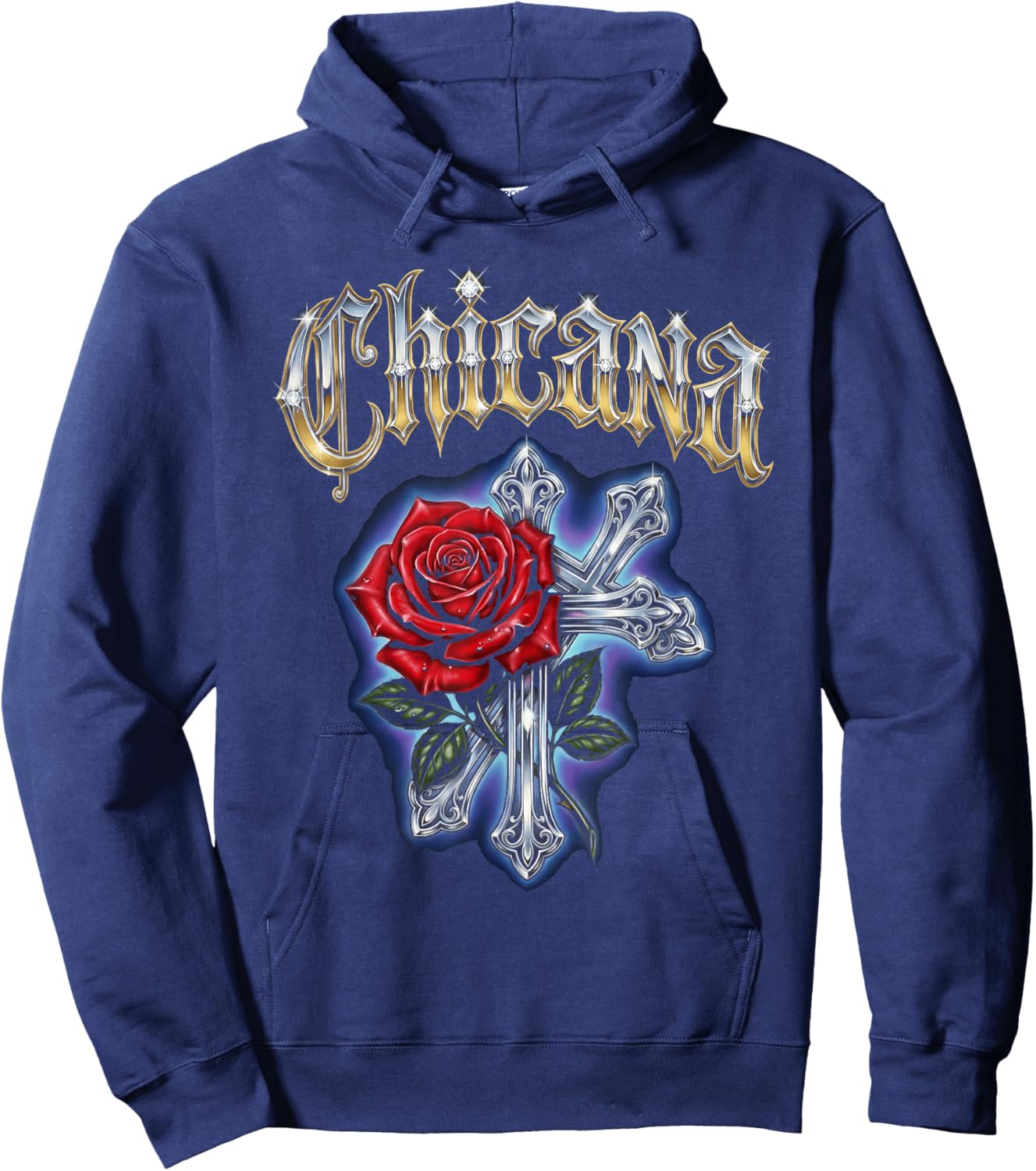 Chicana Rose Cross Heritage Lowrider Art Design Hoodie - Hoodie | Navy
