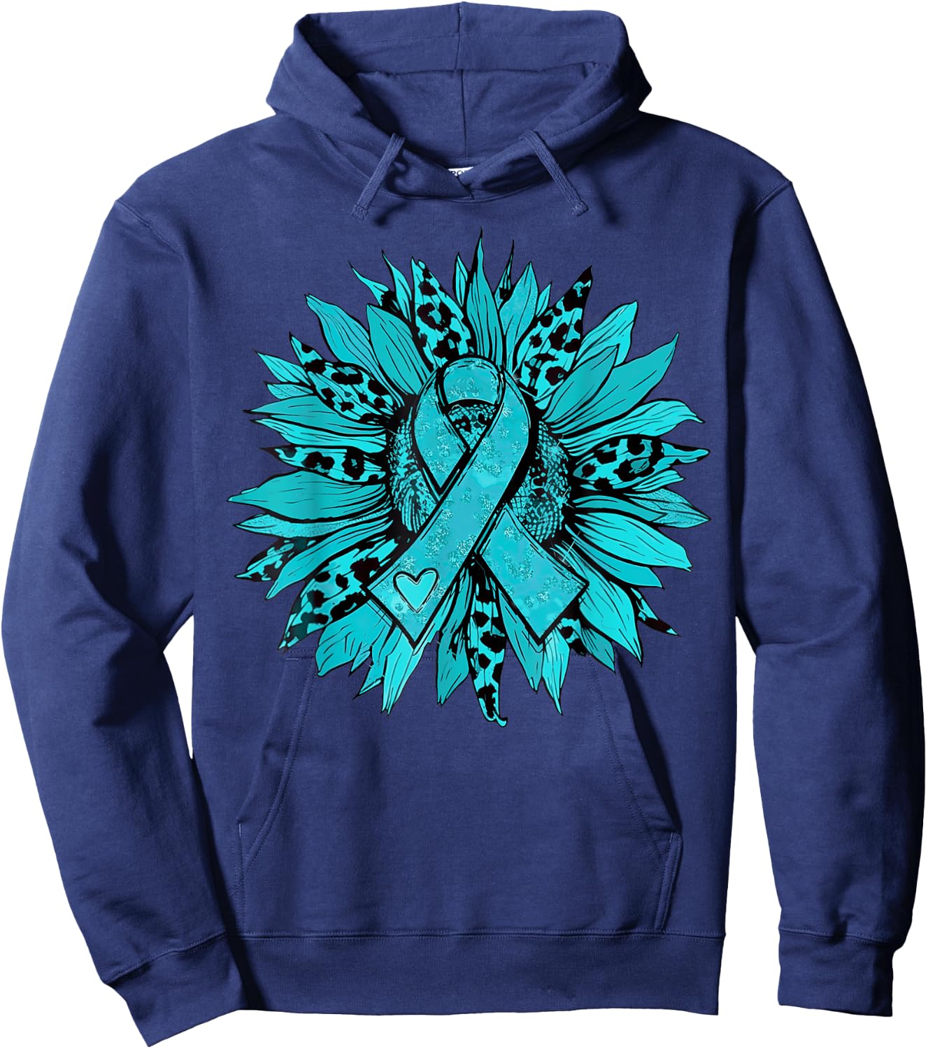 Sunflower Teal Cervical Cancer Awareness Women Girls Warrior Hoodie - Hoodie | Navy
