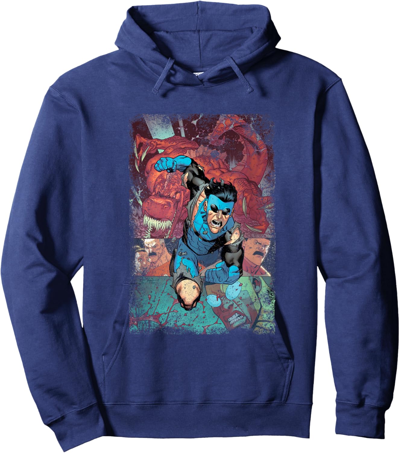 INVINCIBLE -Adults , Black, Small, Short Sleeve, Modern Classic Fit, Distressed Graphic, Lightweight, Classic Fit, Comic Fans, General Audience Hoodie - Hoodie | Navy