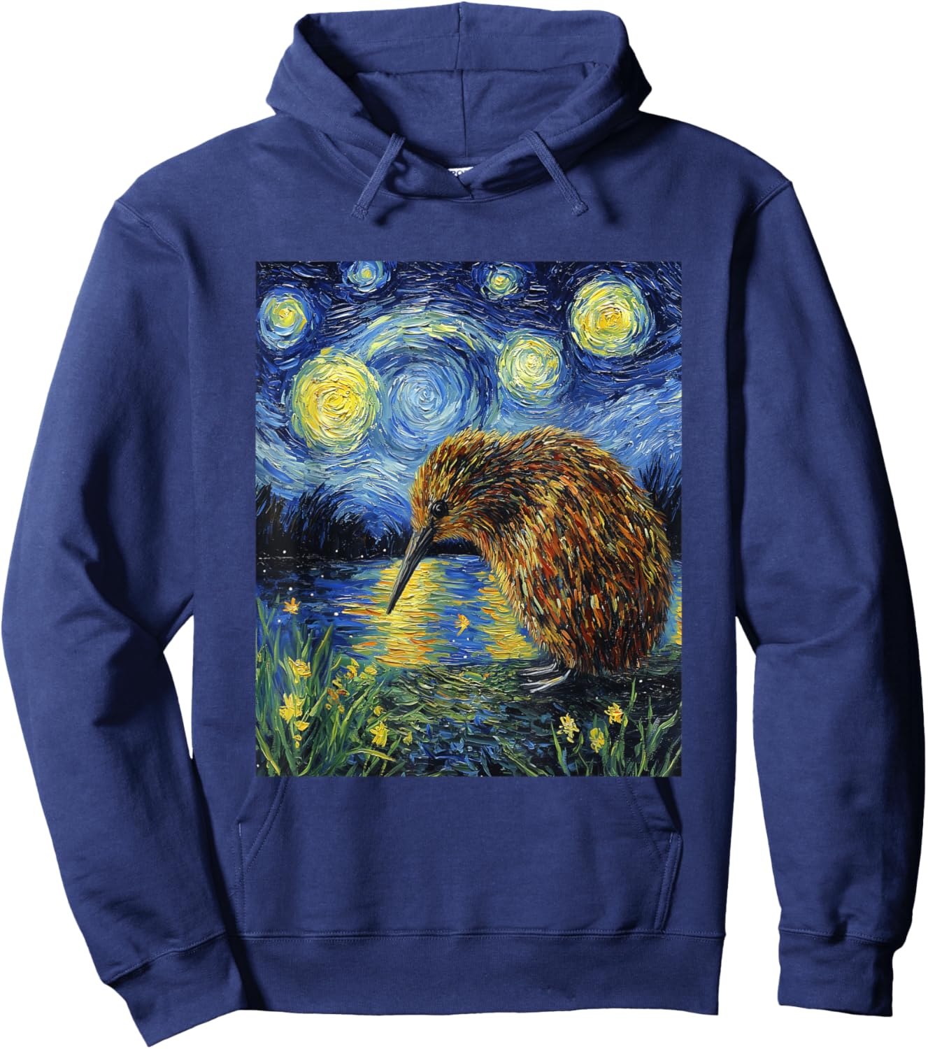 Funny Kiwi Bird - Van Gogh Style - Starry Night Graphic Hoodie - Hoodie | Navy