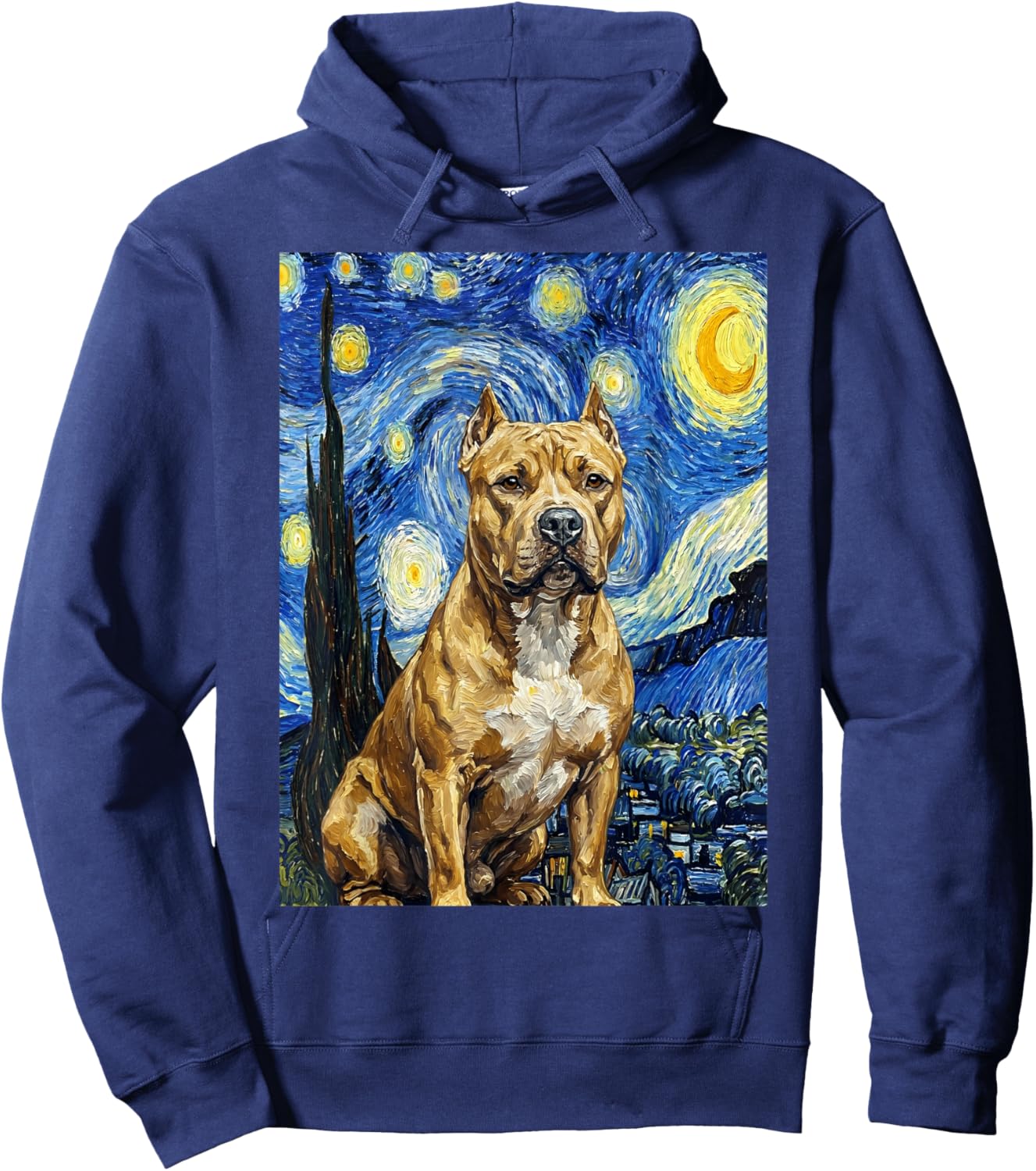 Pitbull Dog Starry Night Art Painting Style Hoodie - Hoodie | Navy