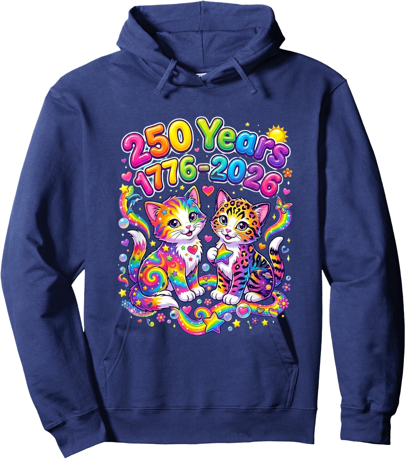 250 Years 250th Anniversary July 4th Cute Cats Rainbow Stars Hoodie - Hoodie | Navy