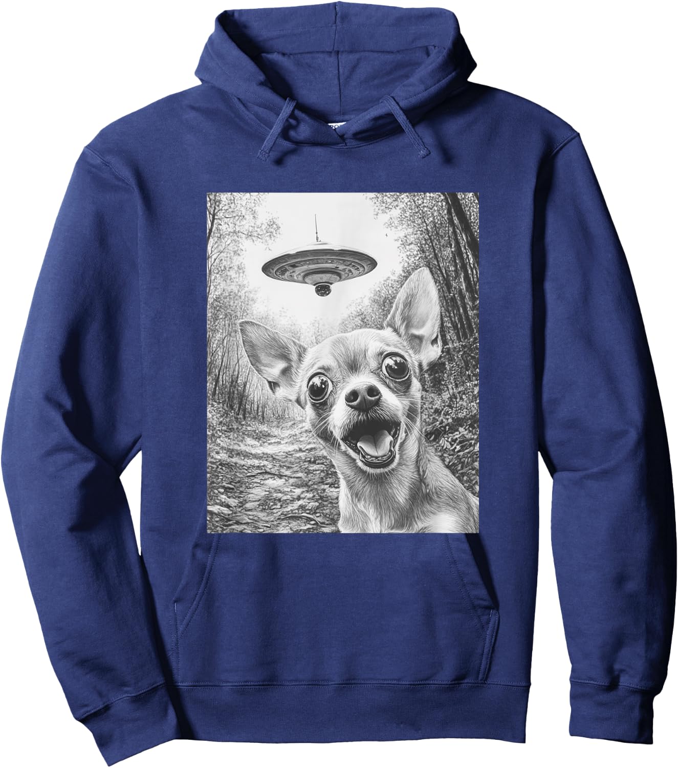 Funny Alien Chihuahua Selfie with UFO Hoodie - Hoodie | Navy