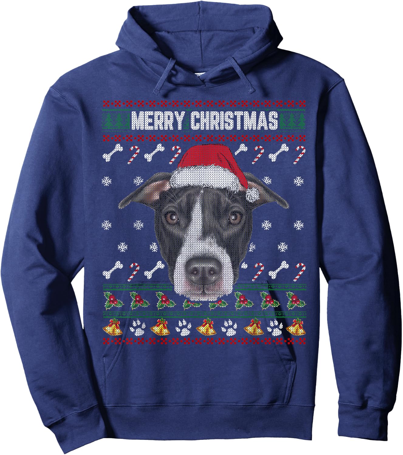 Merry Christmas T Shirt Pit Bull Lovers Ugly Xmas Sweater Hoodie - Hoodie | Navy