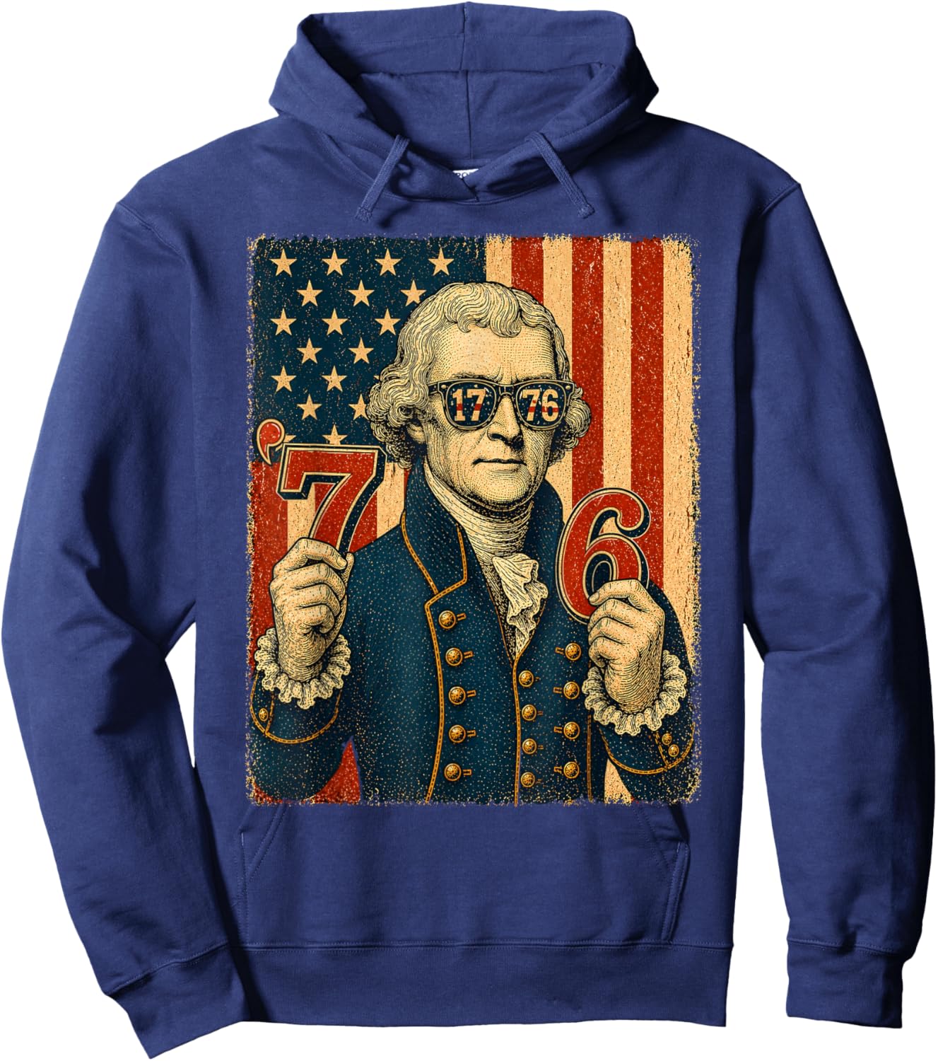 4th of July Thomas Jefferson USA Flag 7 6 Meme Men Women Hoodie - Hoodie | Navy
