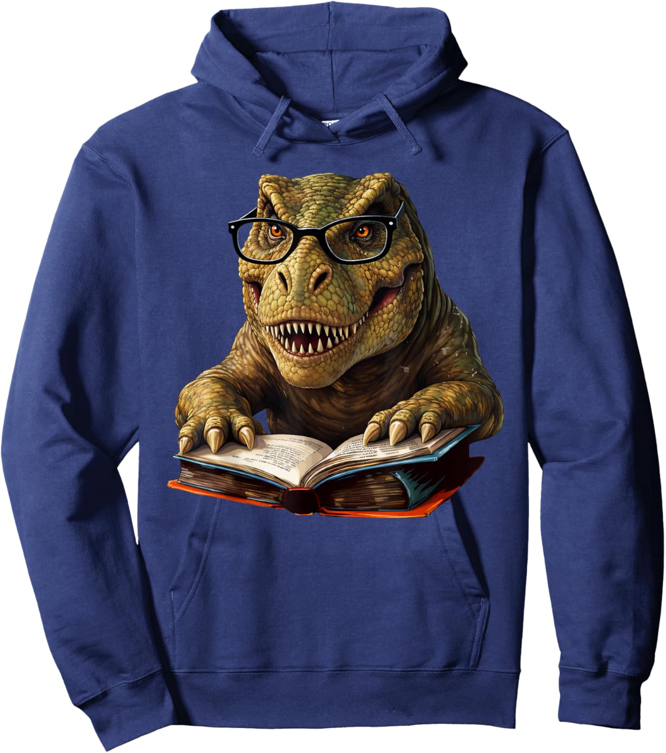T-Rex Dinosaur Reading Book Nerd Hoodie - Hoodie | Navy