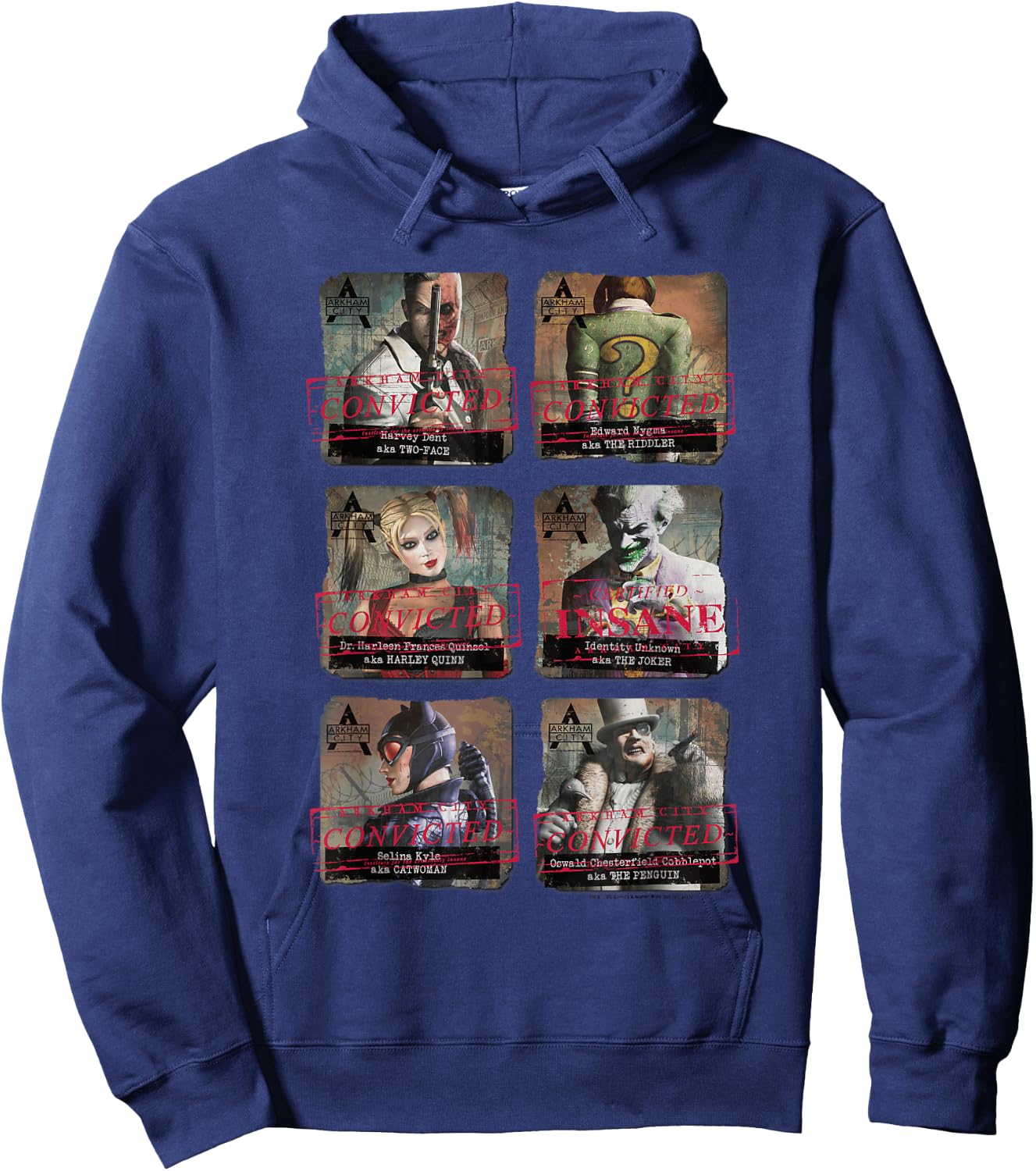 DC Comics Batman Arkham City Arkham Lineup - -Adults, Black, Small Hoodie - Hoodie | Navy
