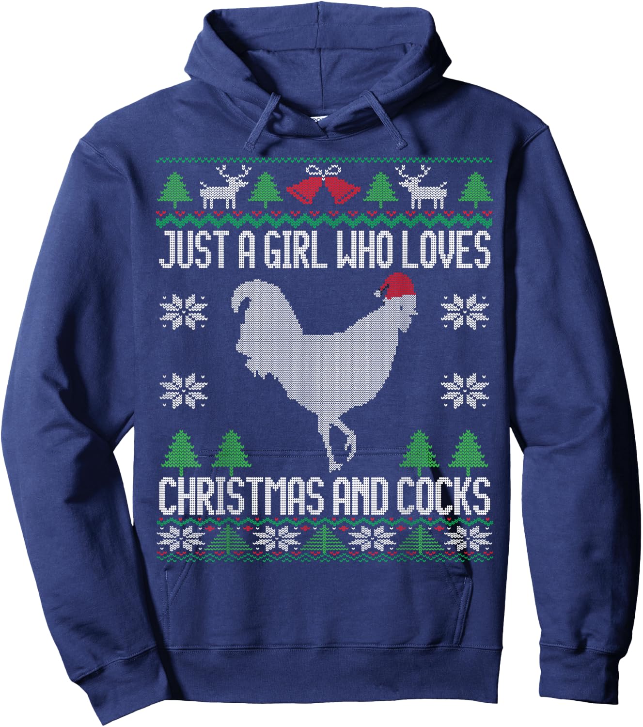 Just a Girl Who Loves Christmas and Cocks Ugly Christmas Hoodie - Hoodie | Navy
