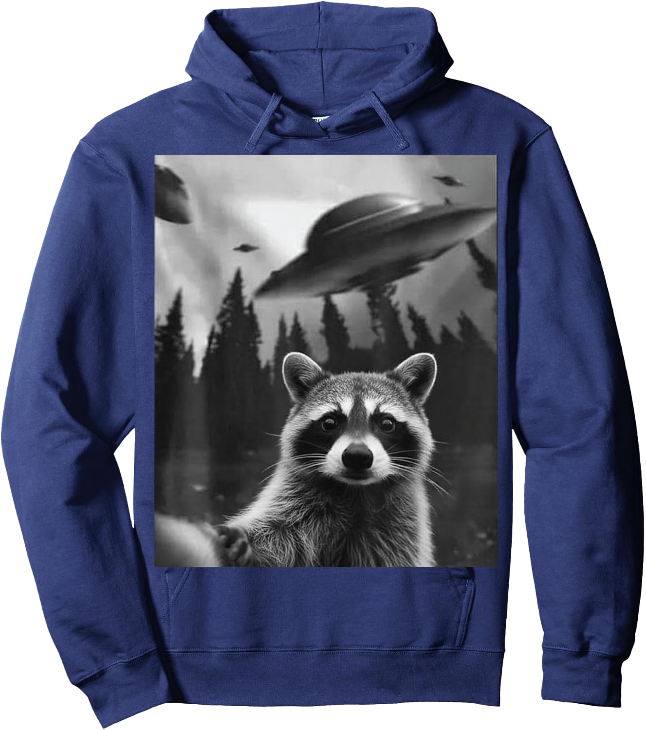 Funny Alien Raccoon UFO Retro Sci Fi Space Humor Men Women Hoodie - Hoodie | Navy