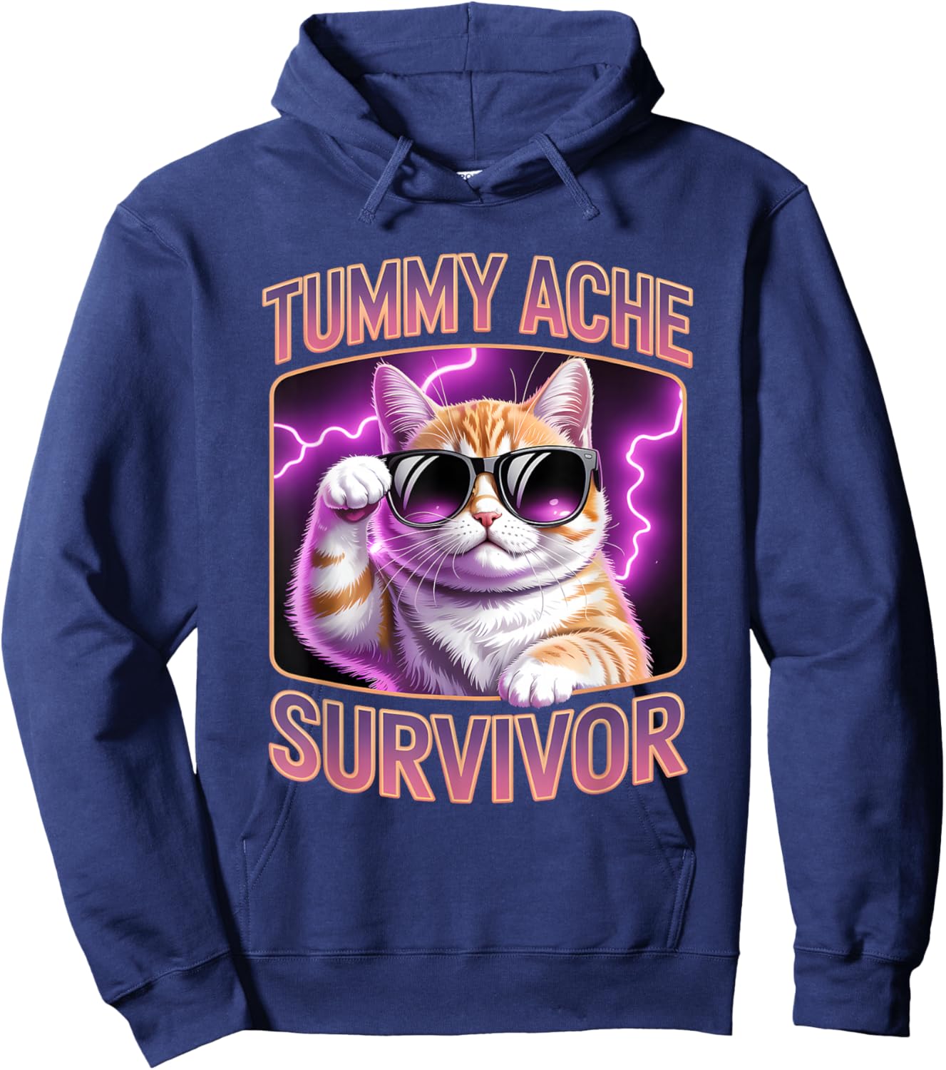 Funny Cat Meme Tummy Ache Survivor Shirt Hoodie - Hoodie | Navy