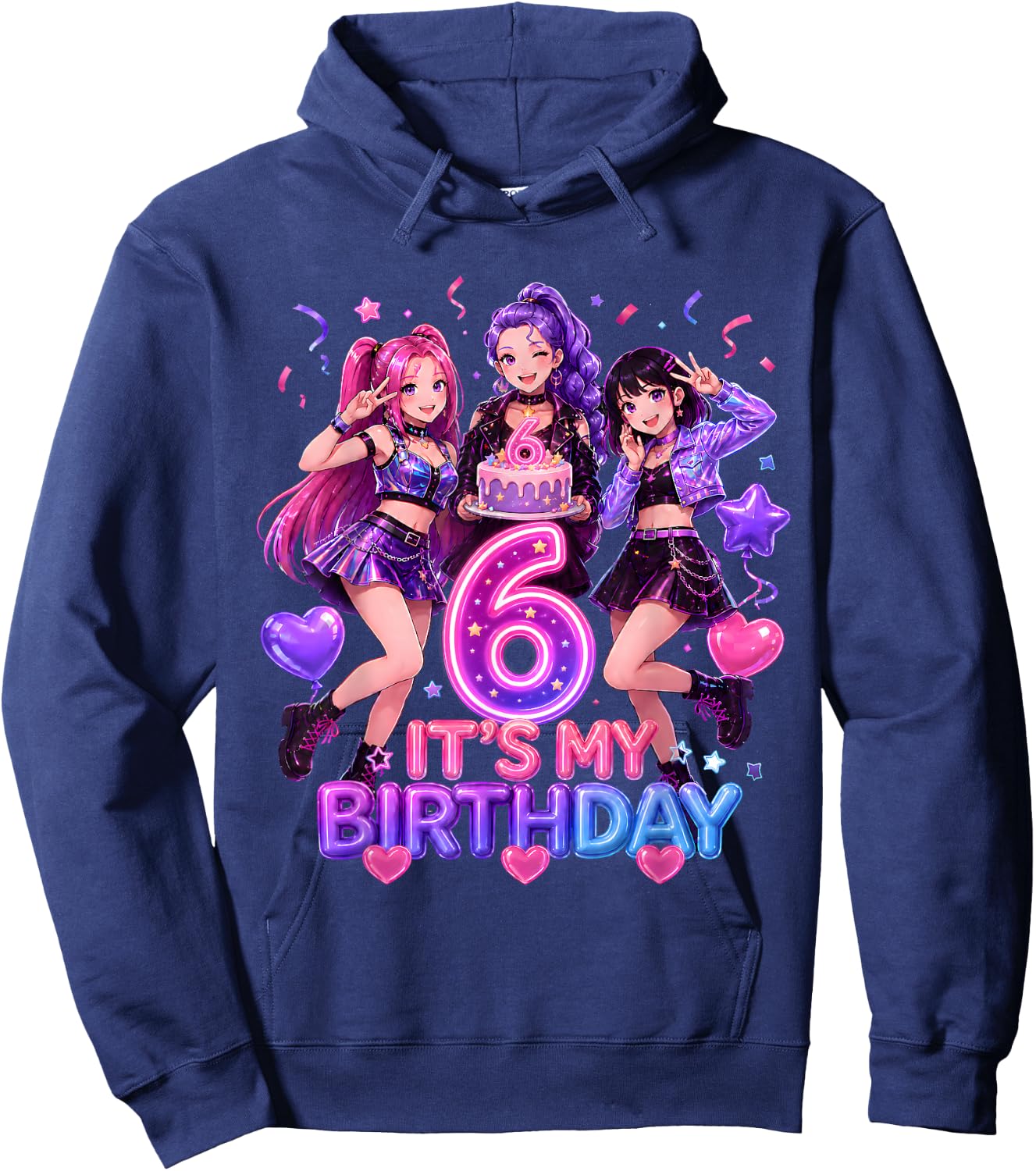Kids It's My 6th K Pop Birthday Girl 6 Year Old K-Pop Bday Hoodie - Hoodie | Navy