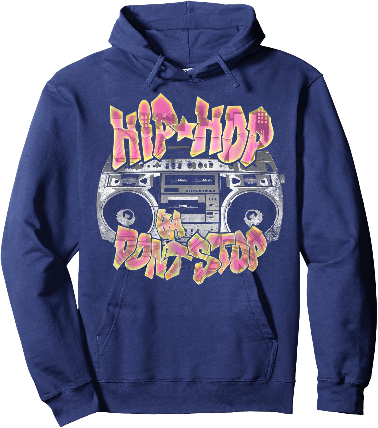 Hip Hop Ya Don't Stop - Old School 80s 90s Boombox Hoodie - Hoodie | Navy