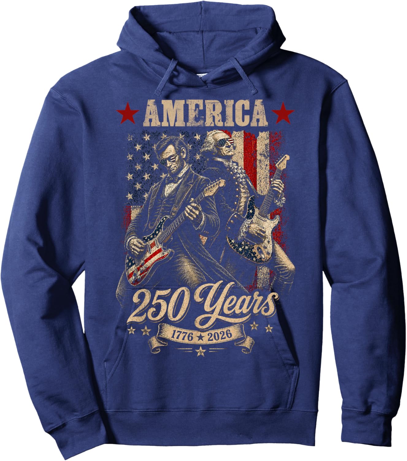 George Washington Lincoln Playing Guitar Abe Lincoln 250th Hoodie - Hoodie | Navy