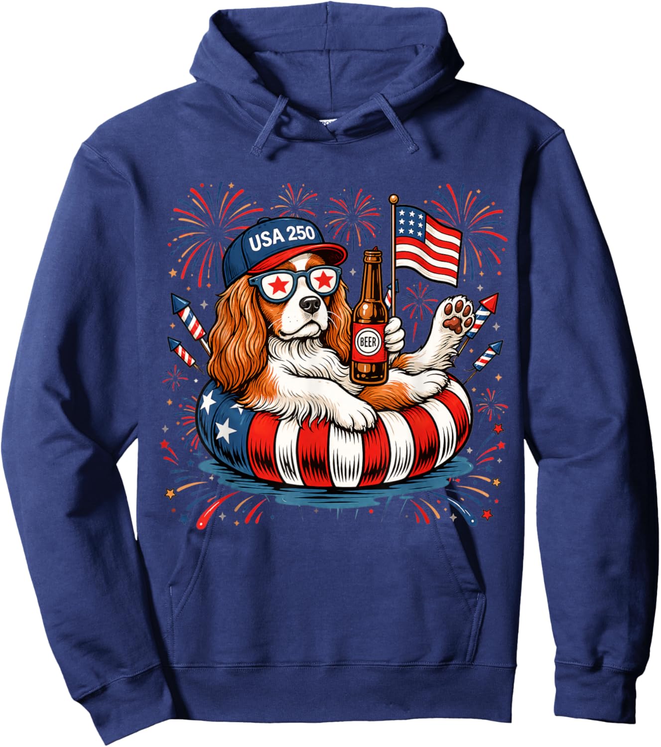 Patriotic Cavalier King Charles 4th of July USA 250 Years Hoodie - Hoodie | Navy