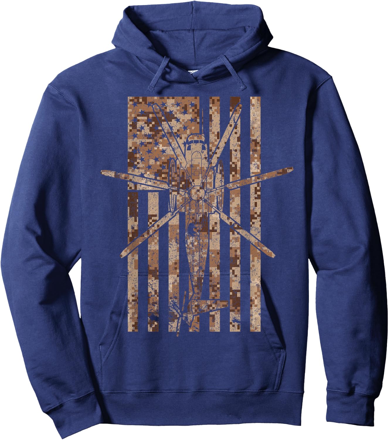 CH-53 Sea Stallion Helicopter Camo Vintage Flag Hoodie - Hoodie | Navy