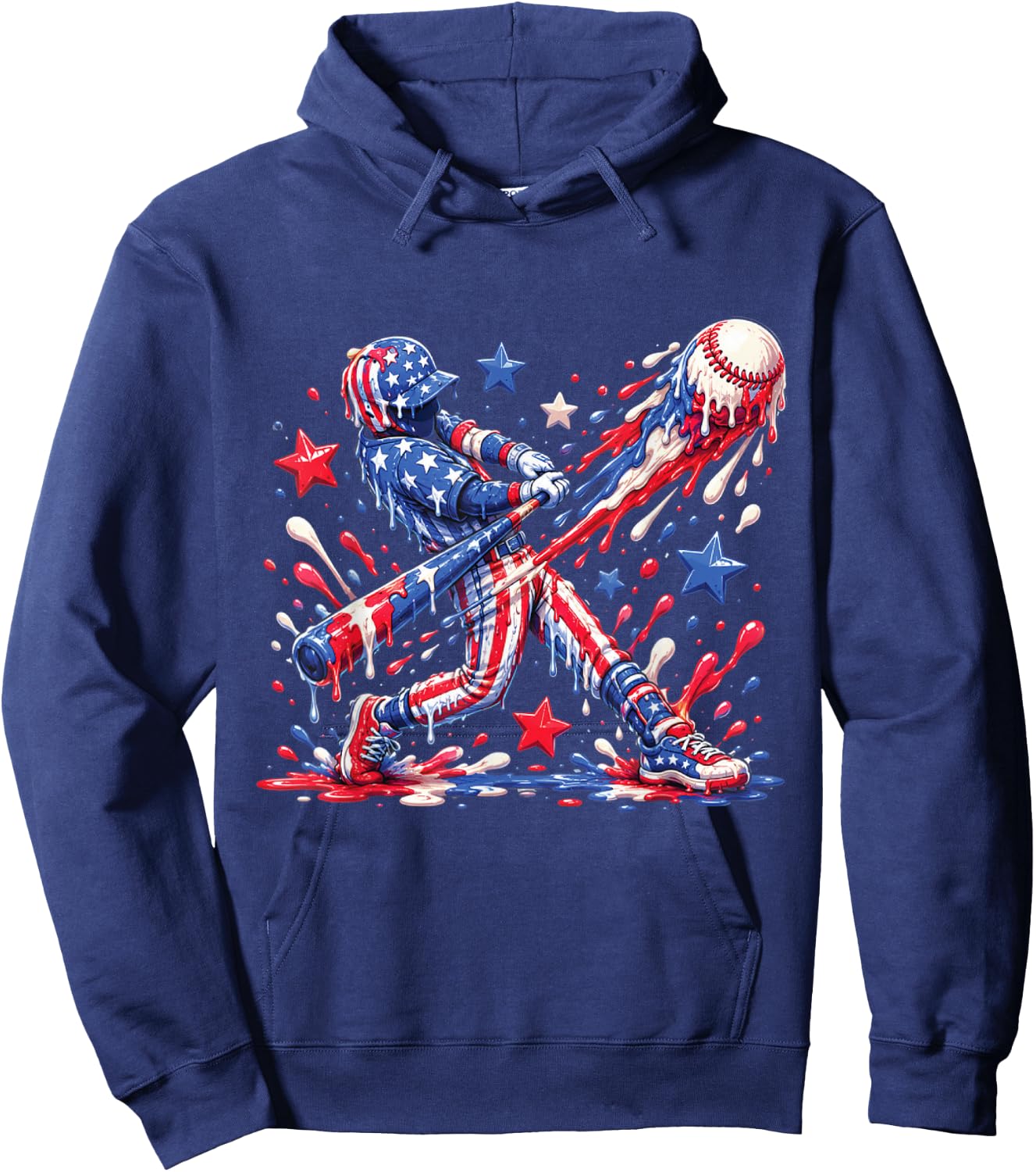 Baseball Drip Ice Cream 4th of July American USA Flag Boys Hoodie - Hoodie | Navy