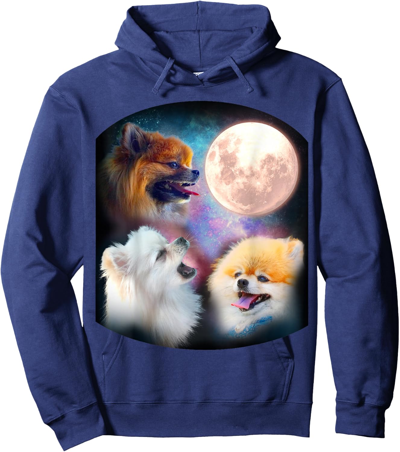 Pomeranian Dog T Shirt - Howling at Moon Hoodie - Hoodie | Navy