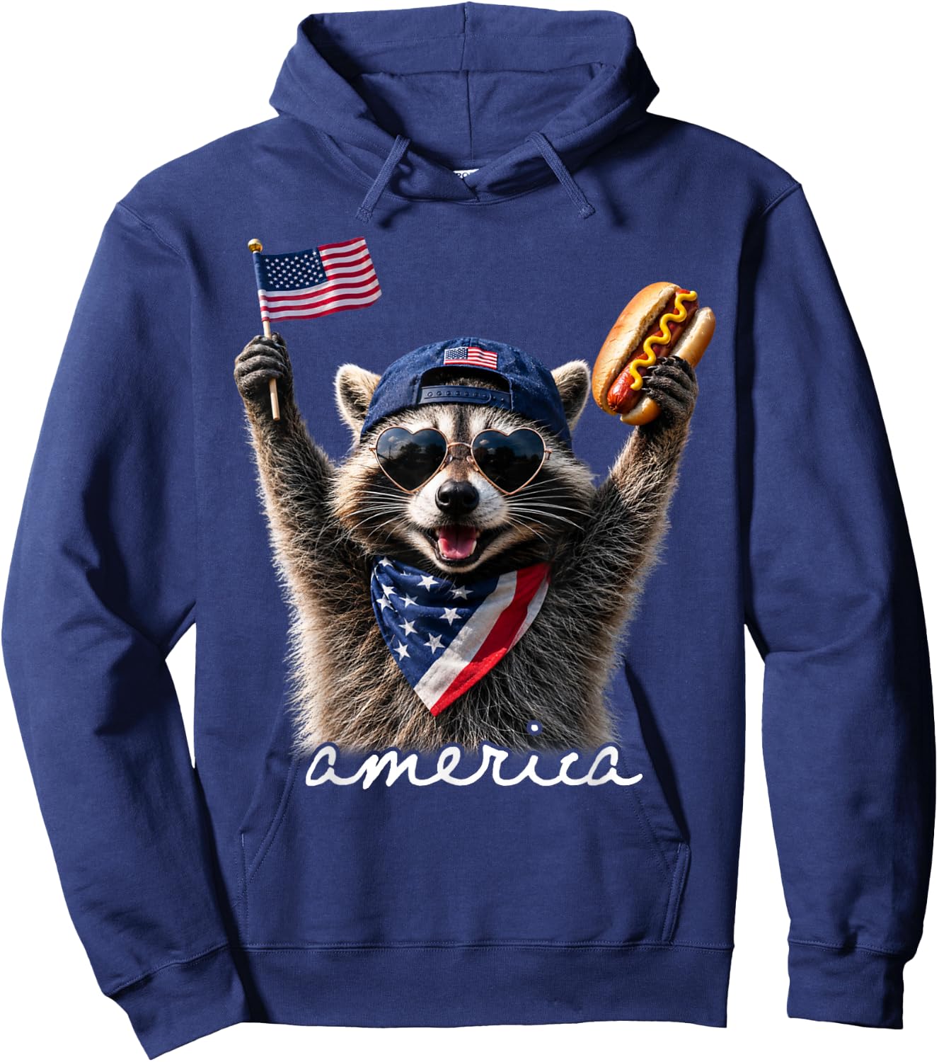 America Feral & Free Racoon Patriotic 4th of July Hoodie - Hoodie | Navy