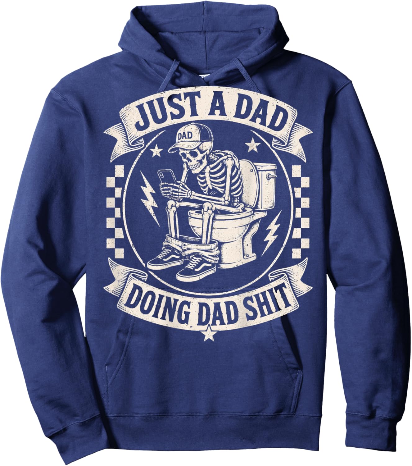 Just A Dad Doing DadShit Funny Skeleton Toilet (On Back) Hoodie - Hoodie | Navy
