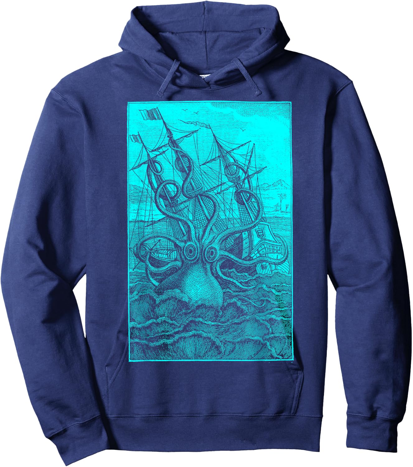 Giant Octopus Pirate Ship Vintage Kraken Sailing Squid Hoodie - Hoodie | Navy