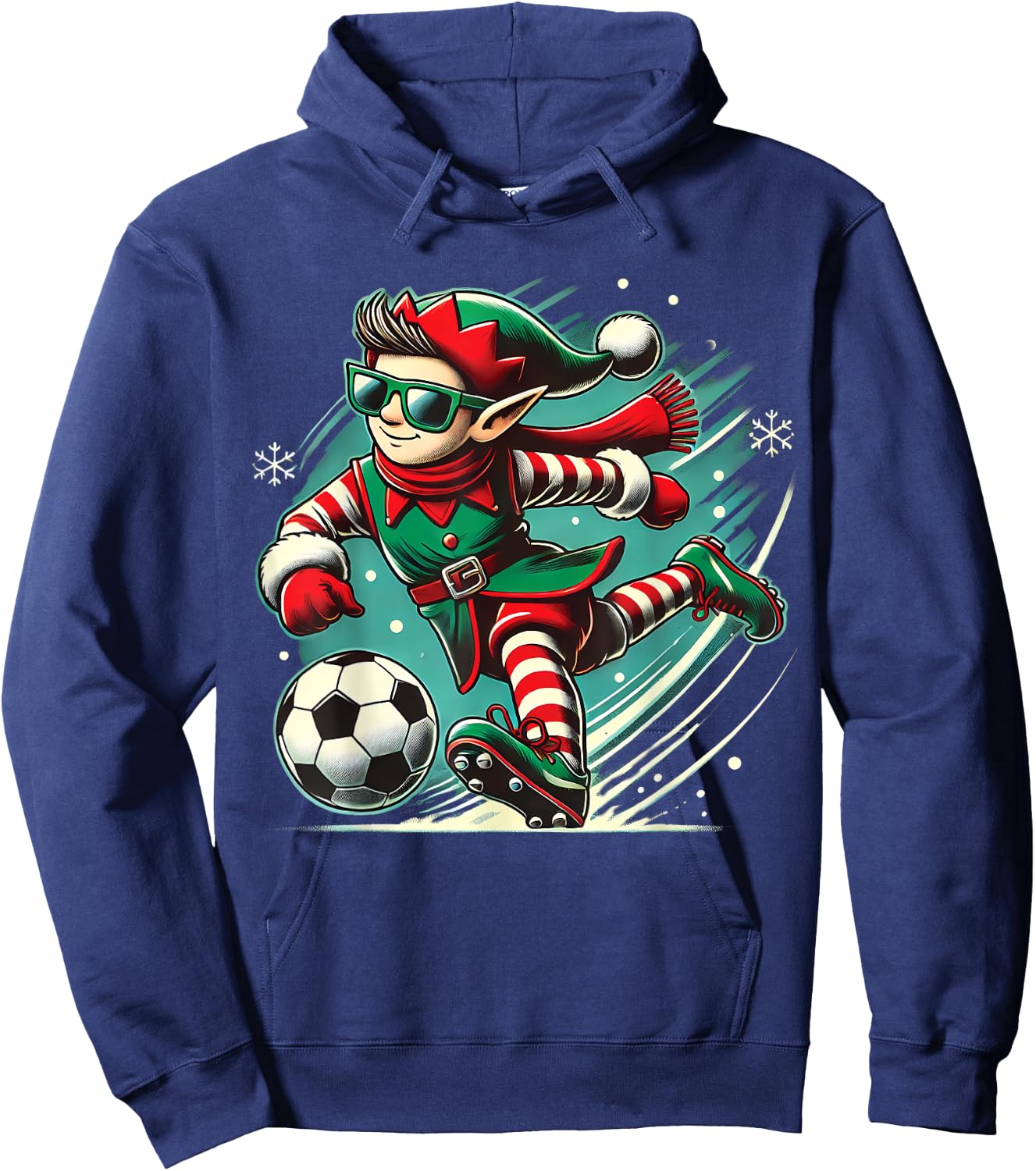 Cute Elf Playing Soccer lovers boys Girls kid teen Christmas Hoodie - Hoodie | Navy