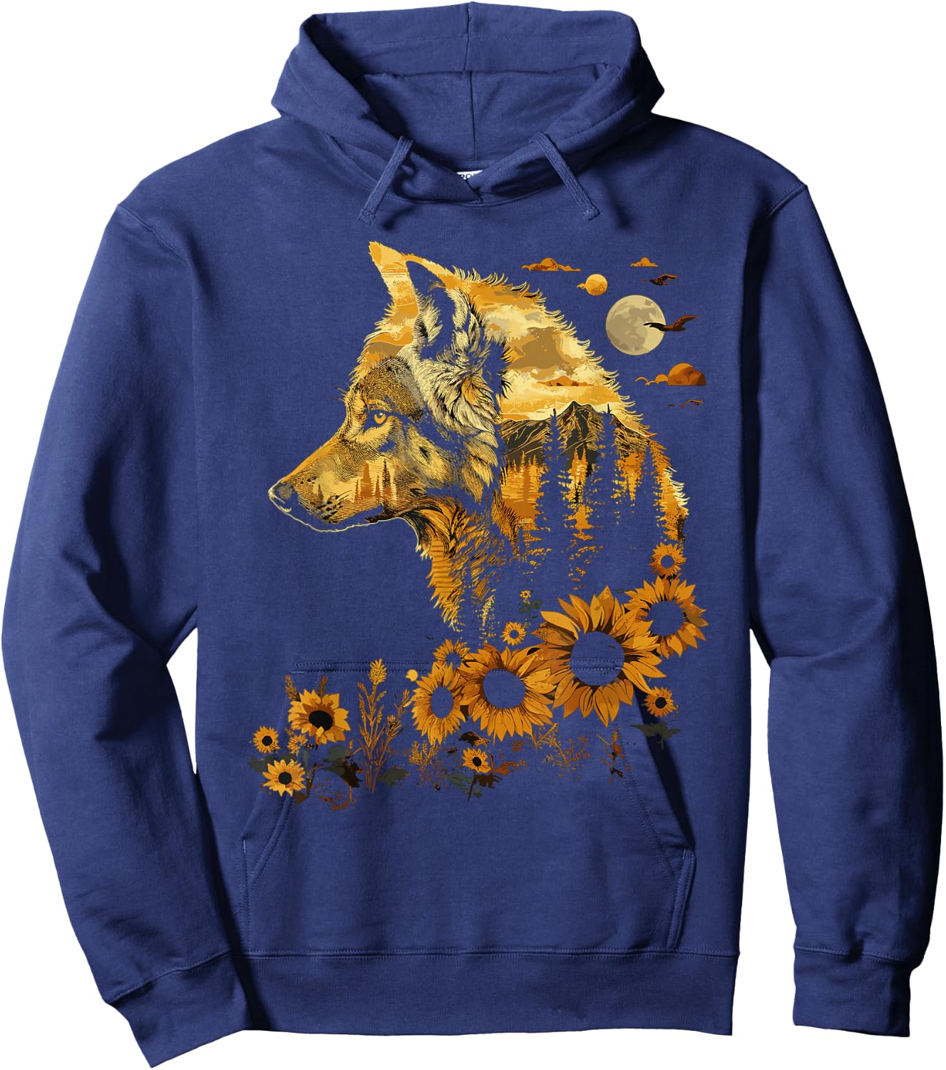 Cute Wolf Floral Sunflower Wolves Hoodie - Hoodie | Navy