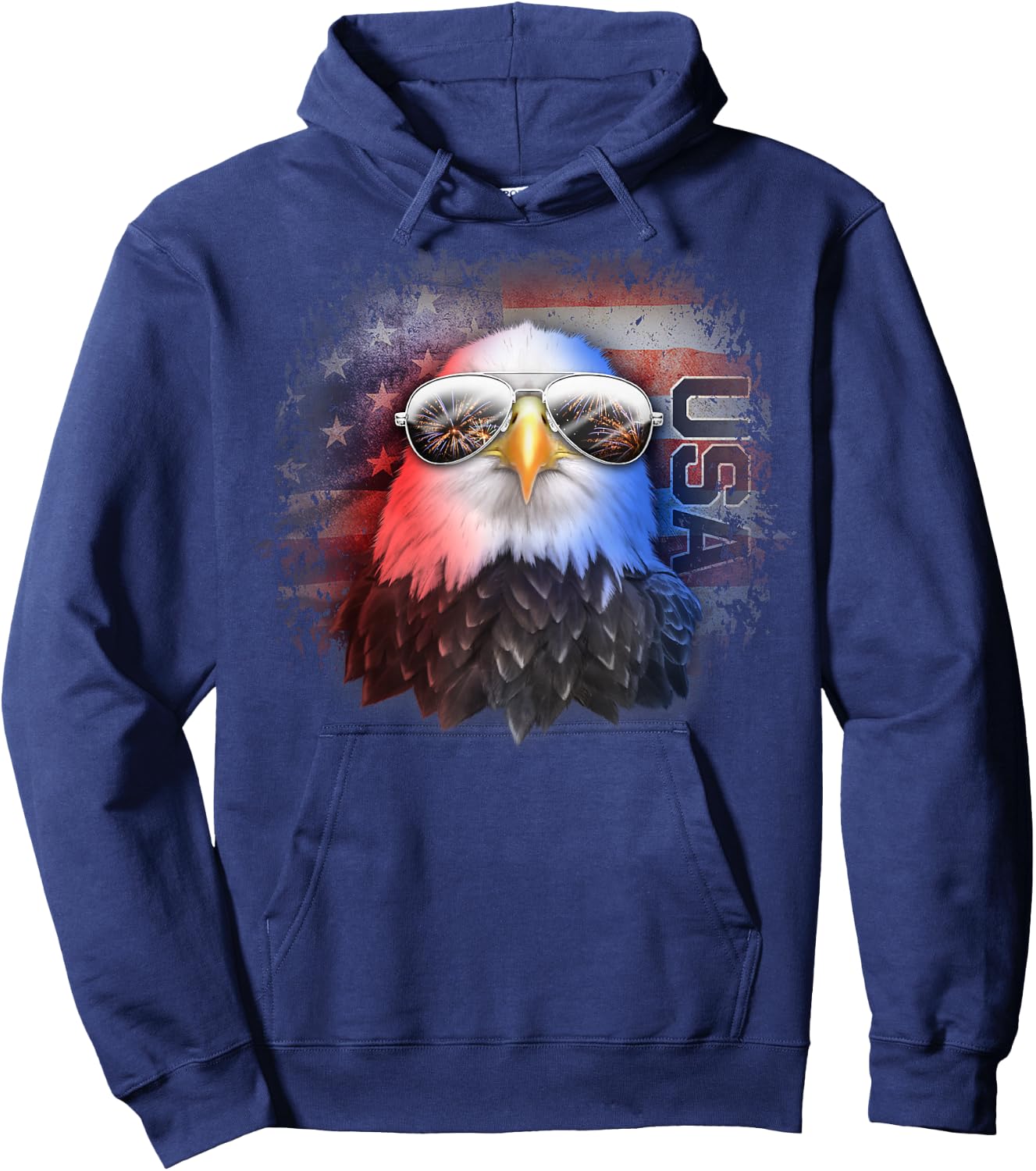 American Flag Grungy Bald Eagle Aviator With Sunglasses Kids Men Hoodie - Hoodie | Navy