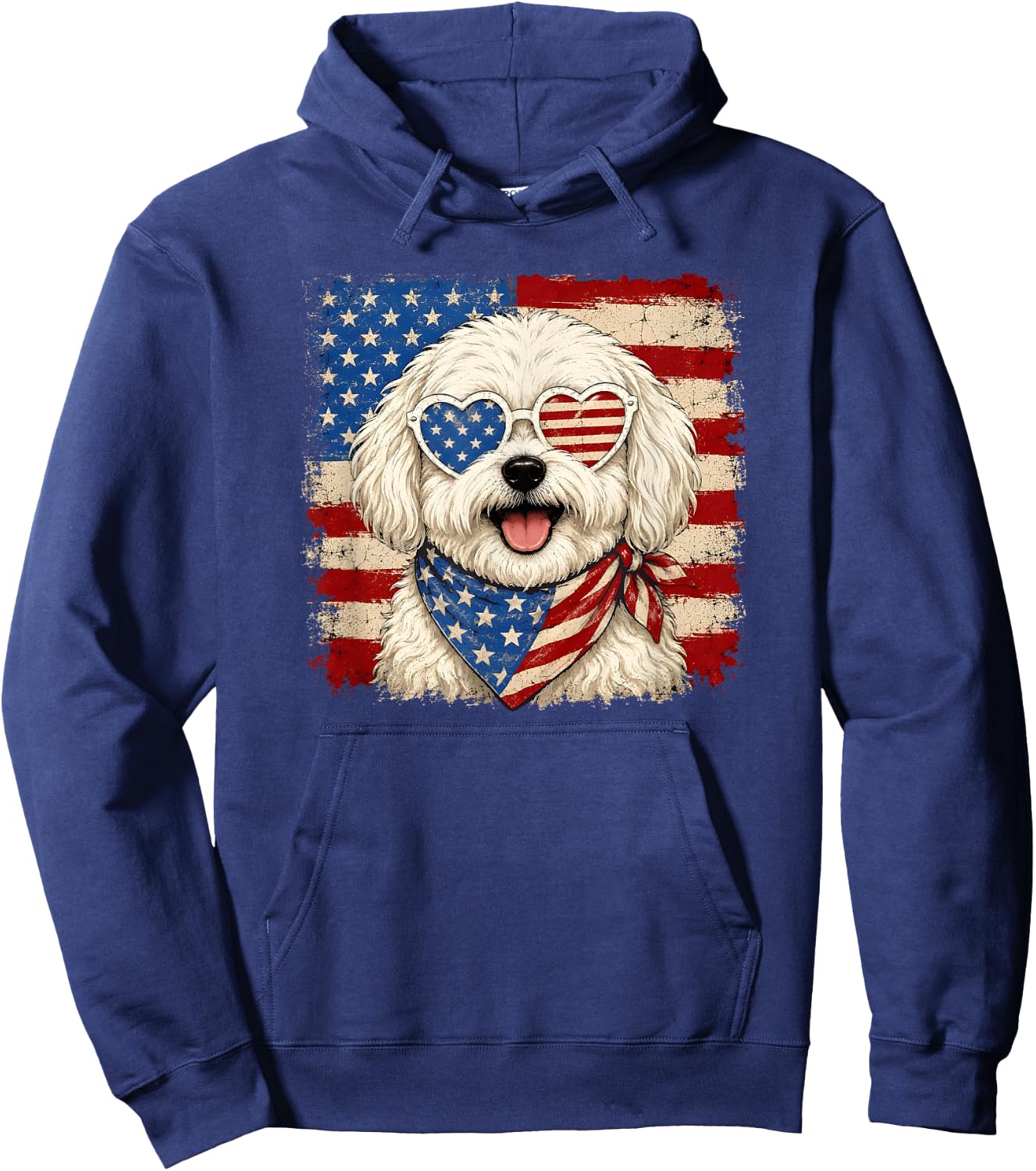 Cute Maltese Dog US America Flag Patriotic 4th of July Hoodie - Hoodie | Navy