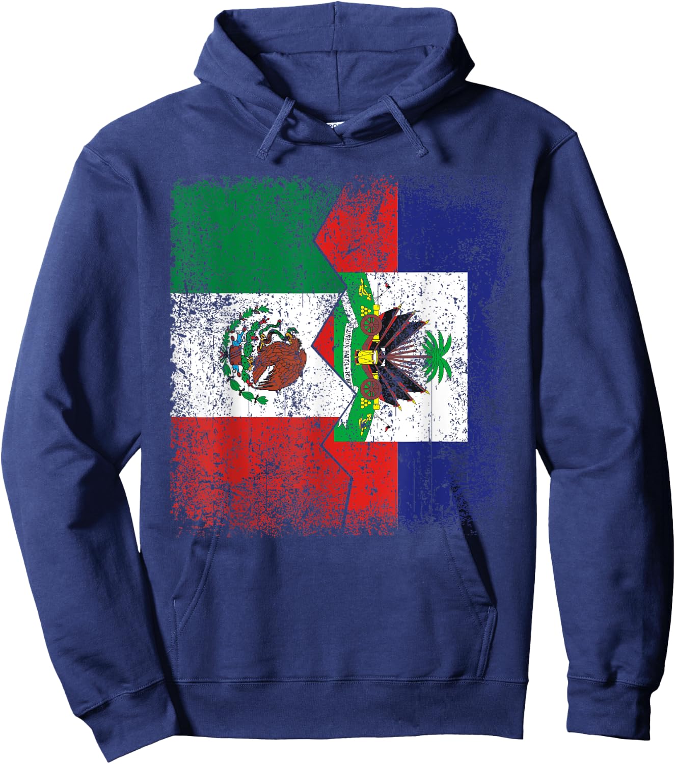 Haitian Roots | Half Mexican Flag | Mexico Haiti Flags Hoodie - Hoodie | Navy