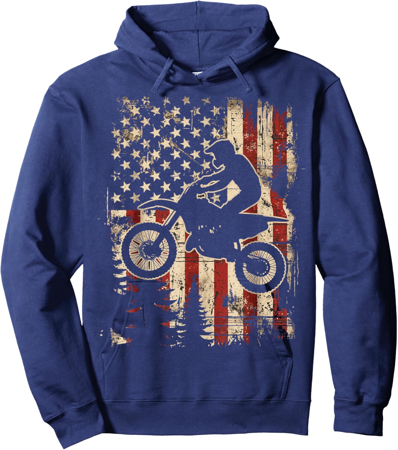 Vintage American Flag Dirt Bike Motocross Patriotic Rider Hoodie - Hoodie | Navy