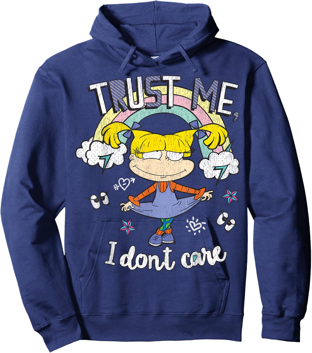 Rugrats Angelica Trust Me Don't Care Rainbow Graphic Hoodie - Hoodie | Navy