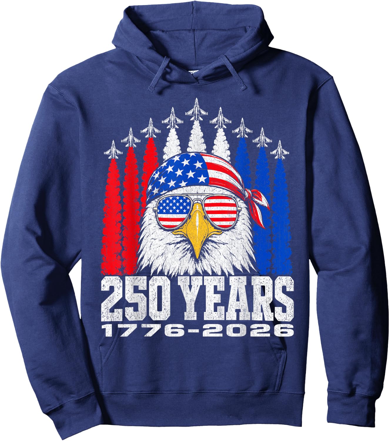 United States 250th Birthday 1776 2026 Patriotic Eagle Flags Hoodie - Hoodie | Navy