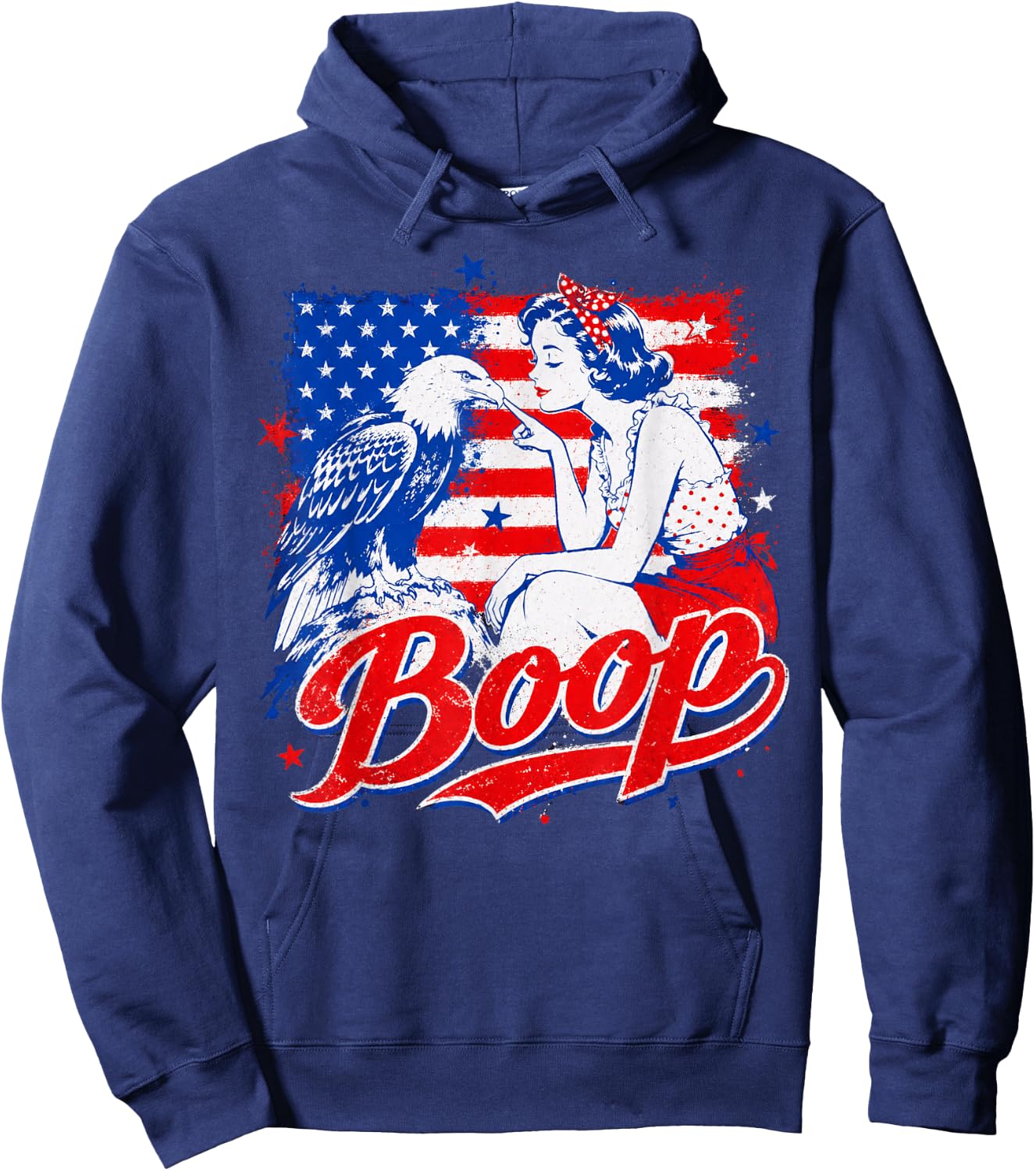 Funny Hand Boop Nose Girl Eagle Funny Patriotic 4th of July Hoodie - Hoodie | Navy