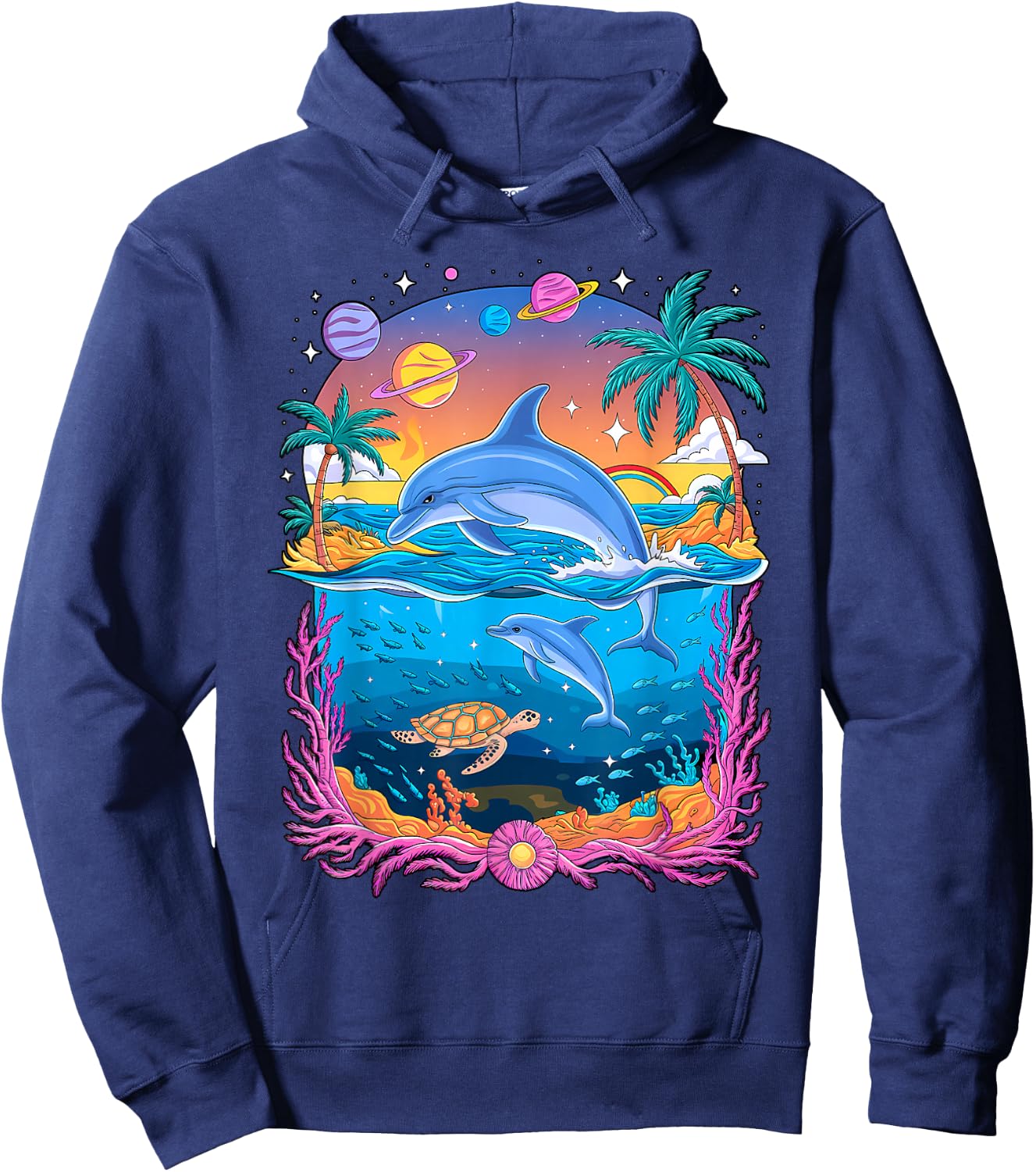 Space Dolphin Galaxy Dolphins Rainbow Hoodie - Hoodie | Navy