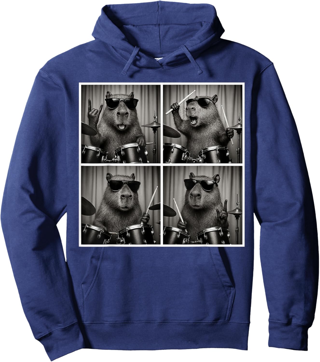 Vintage Capybara Playing Drums Capybara Drummer Photobooth Hoodie - Hoodie | Navy