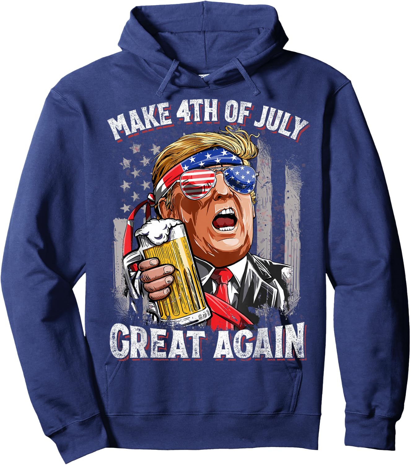 Trump Make 4th of July Great Again Men Drinking Beer Funny Hoodie - Hoodie | Navy