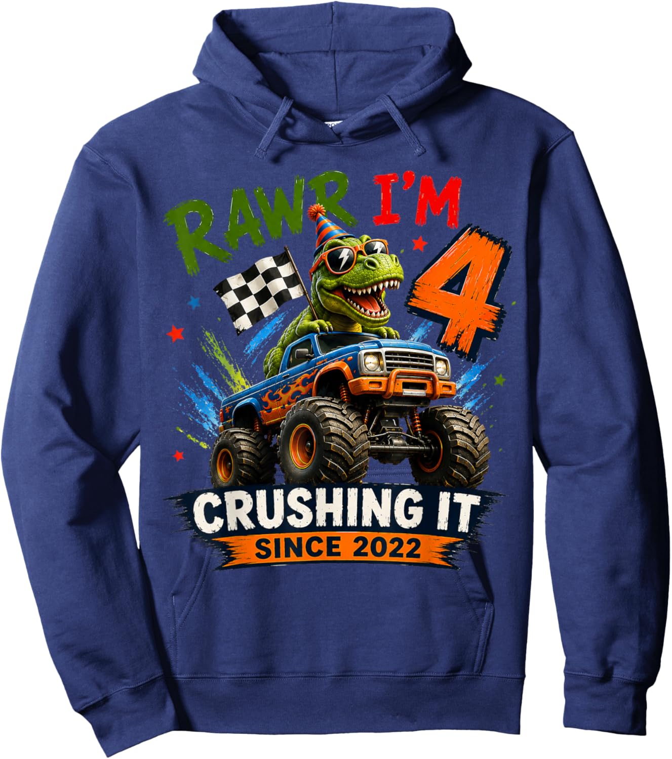 4th Birthday Monster Truck Crushing It Since 2022 Hoodie - Hoodie | Navy