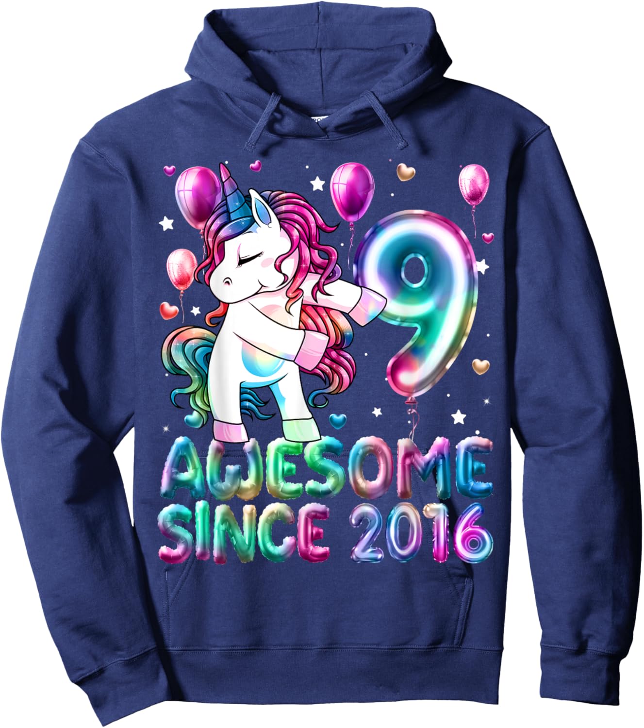 Flossing Unicorn 9 Year Old 9th Birthday Girl Unicorn Party Hoodie - Hoodie | Navy