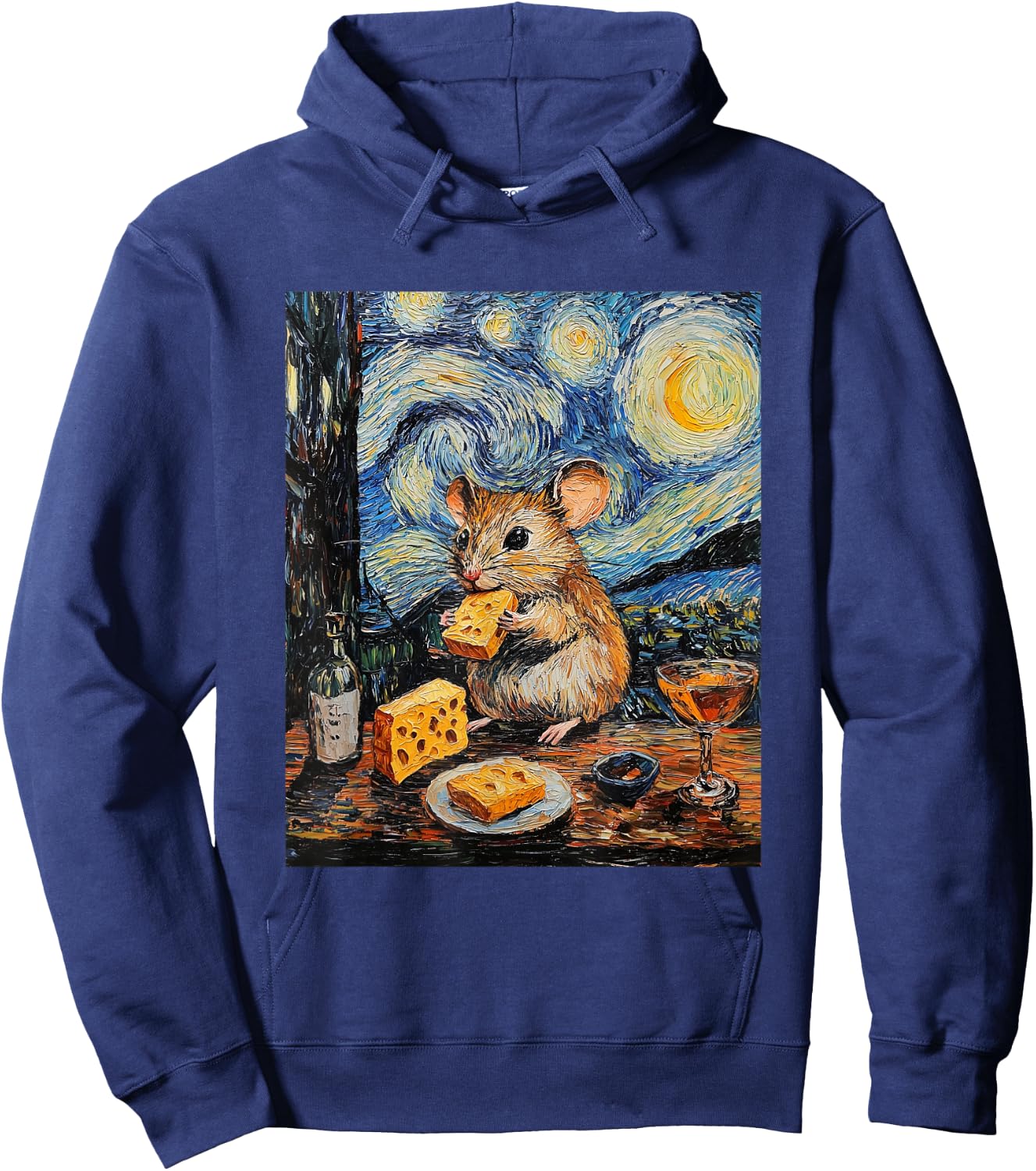 Cute Mouse Rat - Van Gogh Style - Starry Night Graphic Hoodie - Hoodie | Navy
