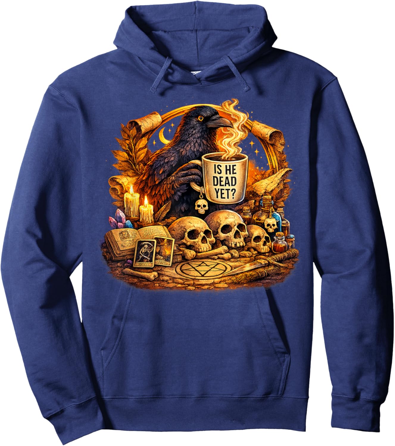 is He Vintage Dead Yet Dark Crow Raven Bird Humor Retro Hoodie - Hoodie | Navy