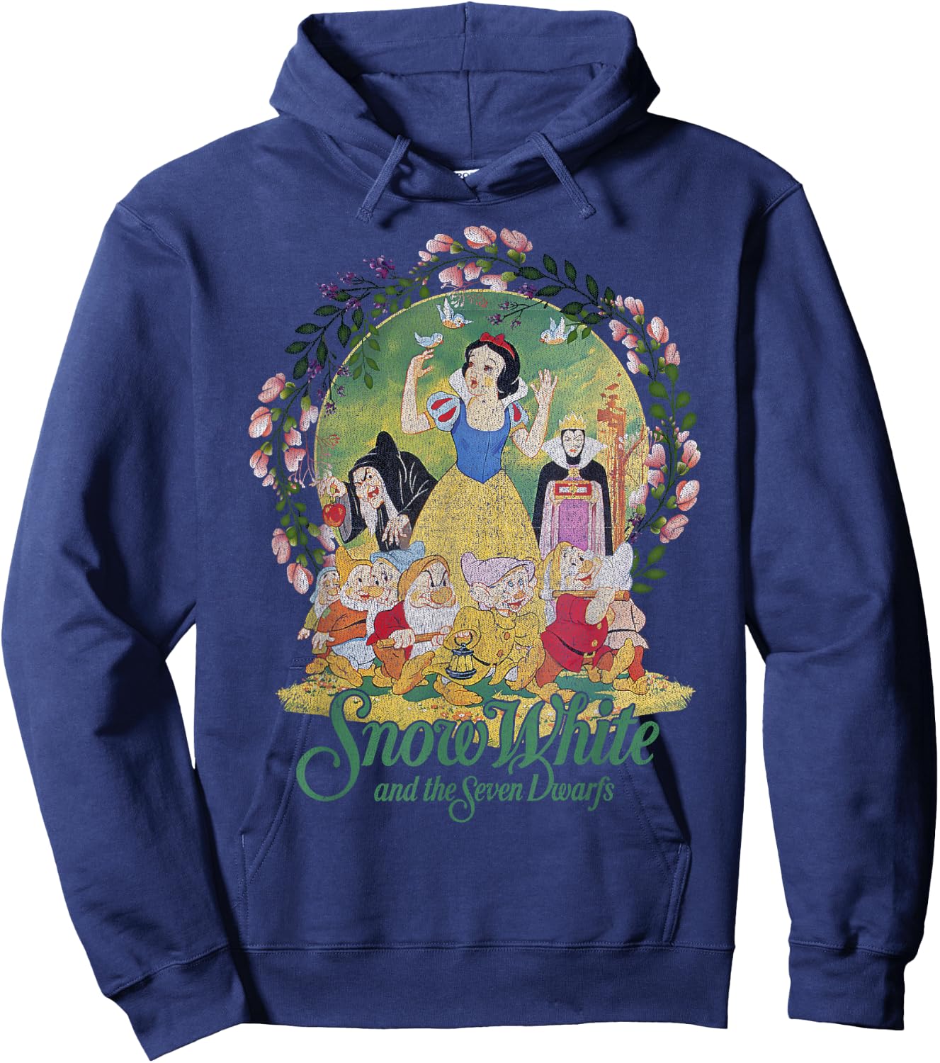 Disney Snow White Group Shot Classic Poster Floral Wreath Hoodie - Hoodie | Navy