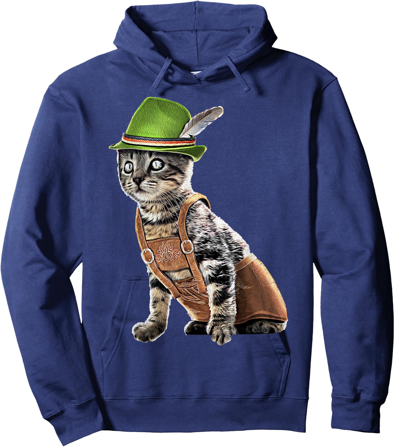 Oktoberfest Cat Bavarian Lederhosen Costume Alpine Hat Gift Hoodie - Hoodie | Navy