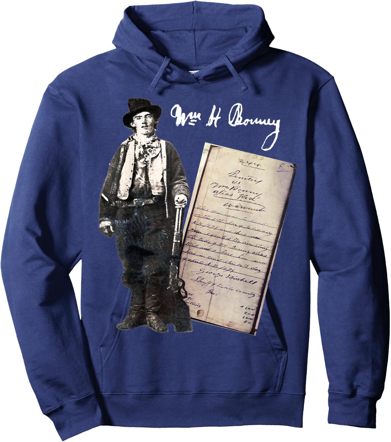Billy Kid William Bonney Original Signature Arrest Warrant Hoodie - Hoodie | Navy