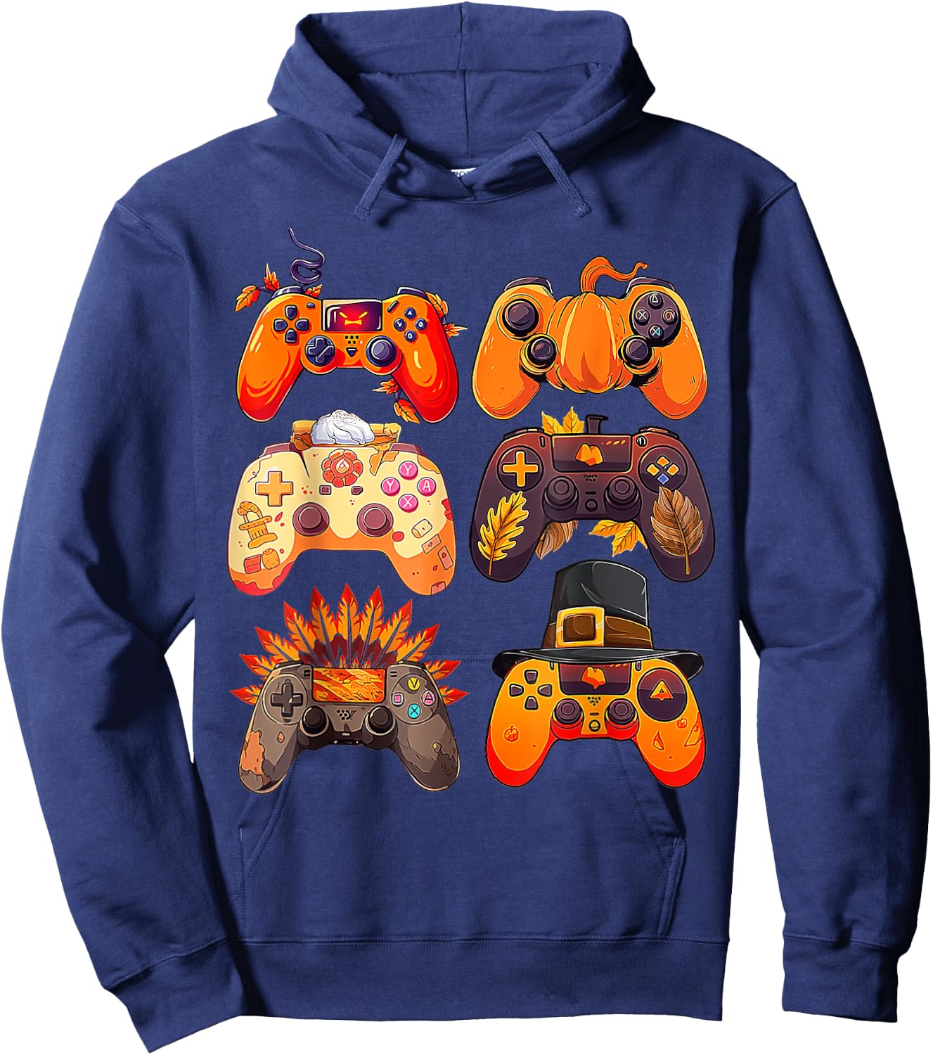 Controllers Fall Gaming Video Game Turkey Thanksgiving Boys Hoodie - Hoodie | Navy